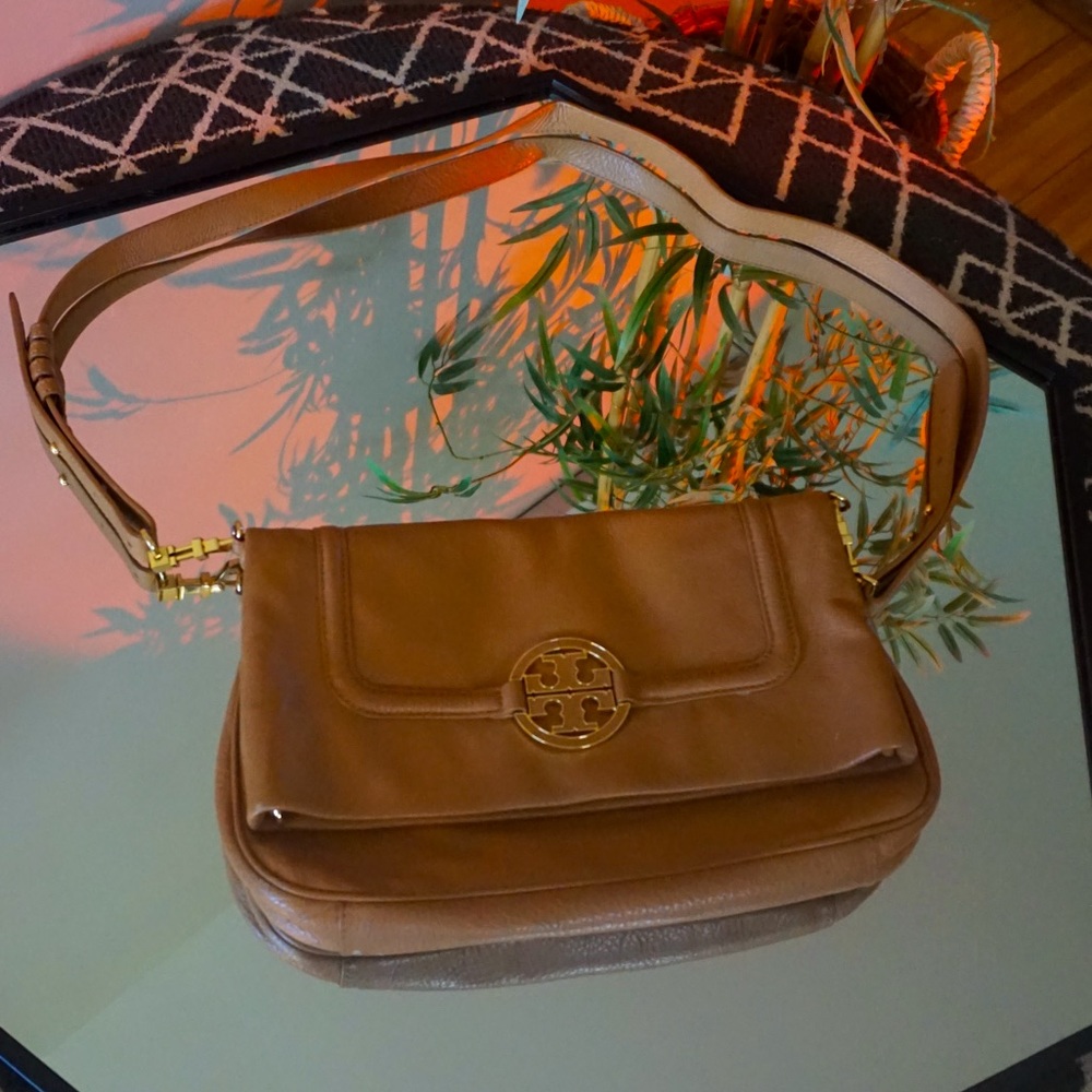 SOLD ALREADY!.Tory Burch Brown Leather Amanda Foldover Crossbody Bag